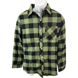 NWB SANGTREE Mens Long Sleeve Flannel Plaid Button Olive Green shirt -Small